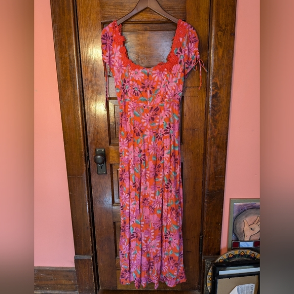 NWT Free People Gorgeous Pink Orange Embroidered Slit Dress Small - Picture 12 of 13